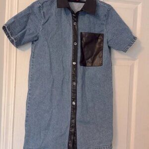 Staud denim‎ faux leather Switch Dress XS